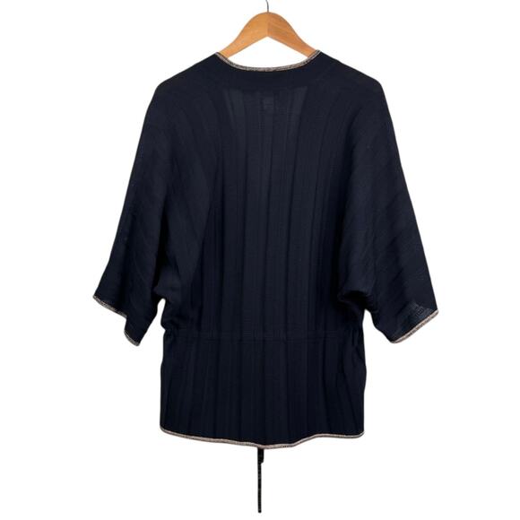 Exclusivley Misook Black Textured Knit Gold Trim Layering Cardigan Sweater - Picture 5 of 11